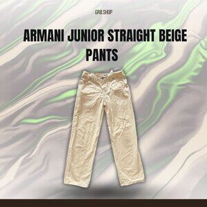 Armani Junior Straight Beige Cotton & Linen Pants Made In Italy